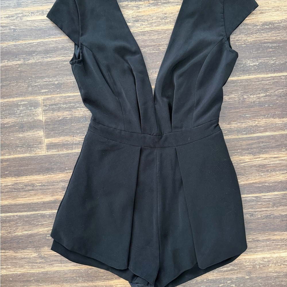 Black Deep V Neck Short Romper